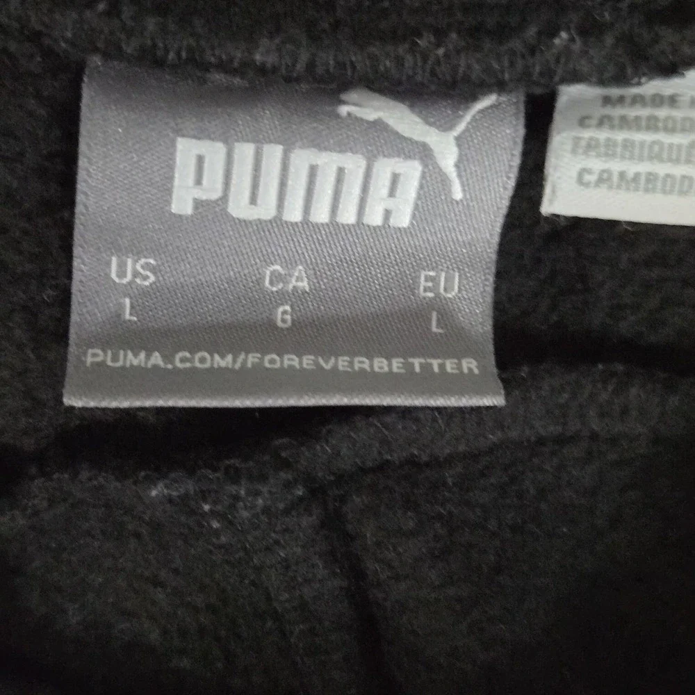 Puma Mens Size Large Drawstring Pull-on Fleece Joggers Black White Logo